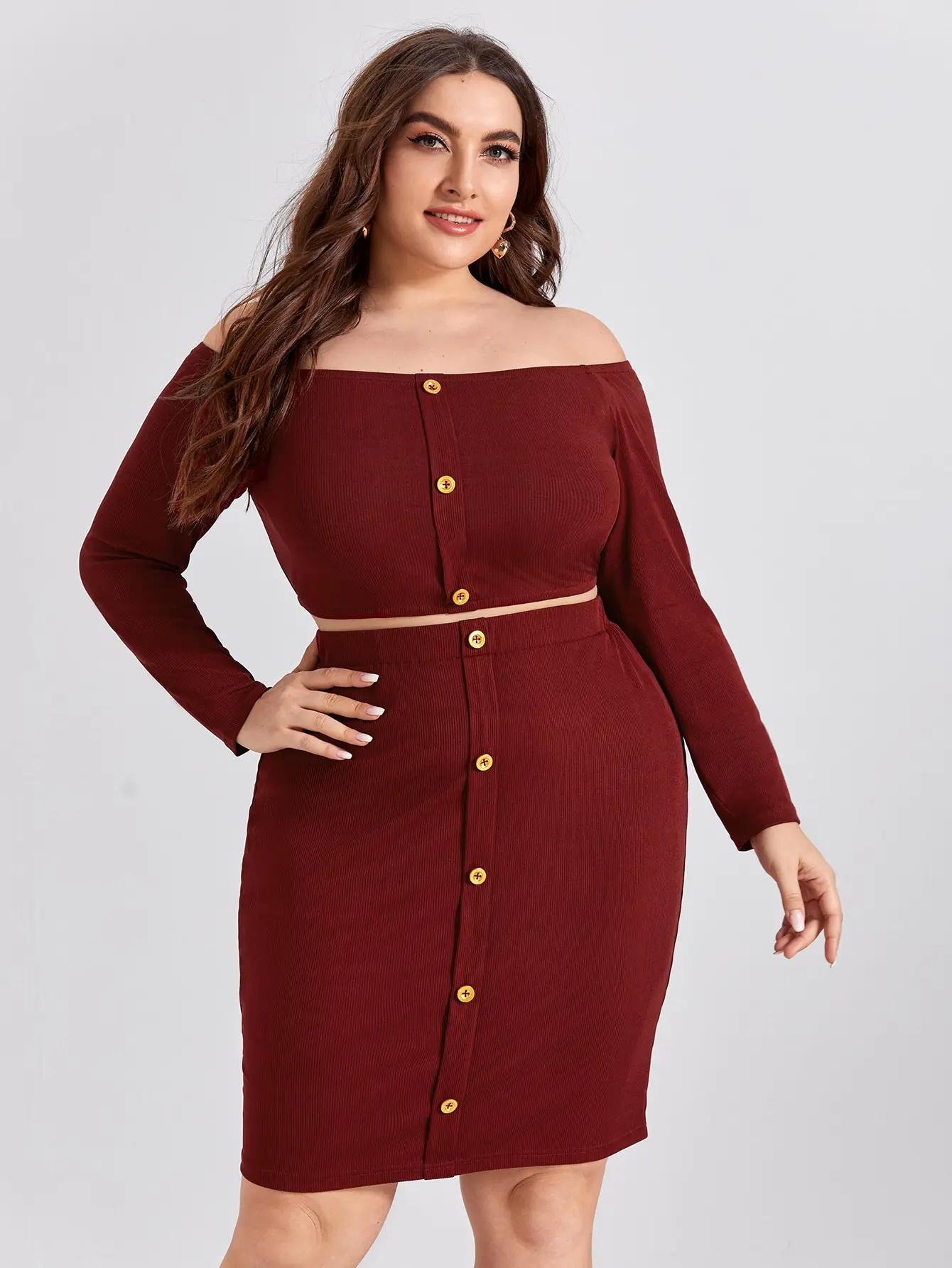 

Add Elegant Plus size off-the-shoulder skirt two-piece