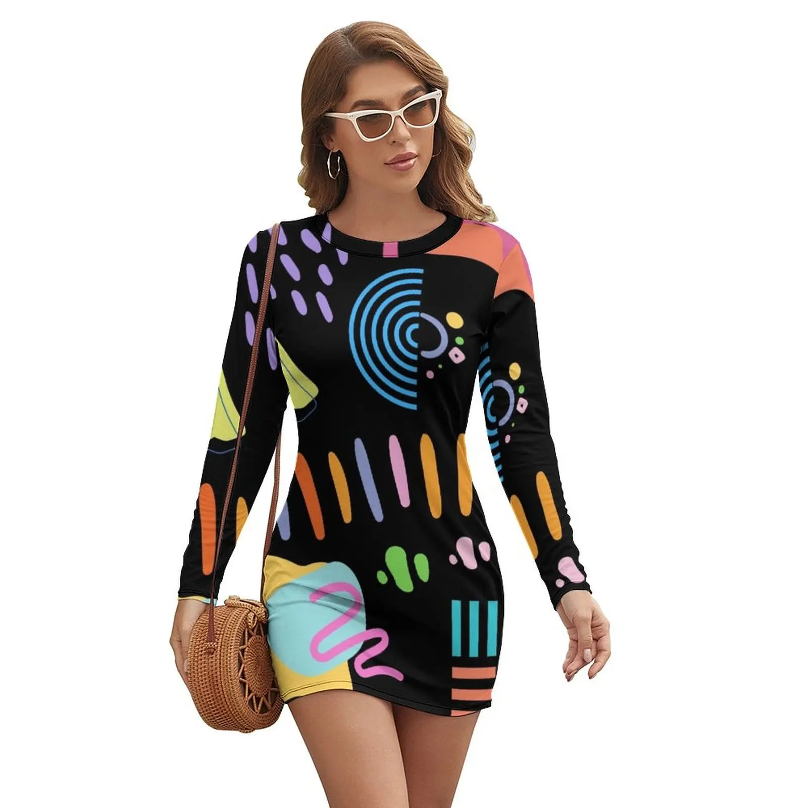 

Wavy Colorful Organic and Geometric Fun Assortment of Shapes Long-sleeved Dress Dresses for wedding party evening dress women