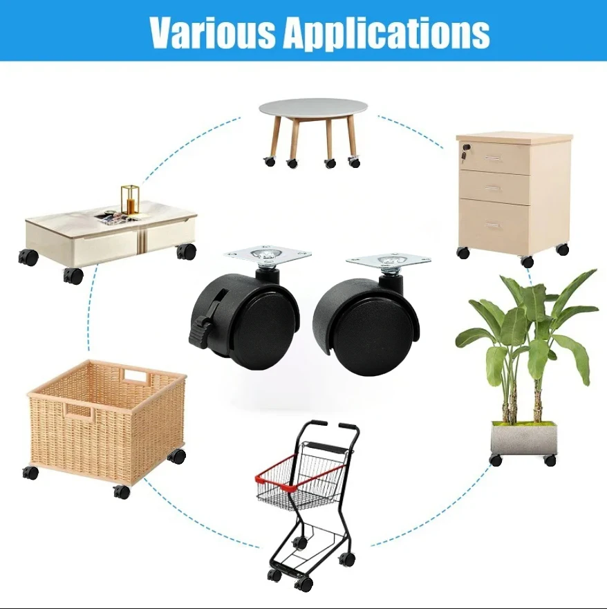 1.5 Inch Flat furniture casters Right-Angle Wire Teeth Planter Furniture Plastic Casters Office Activities Cabinet Wheels 4pcs