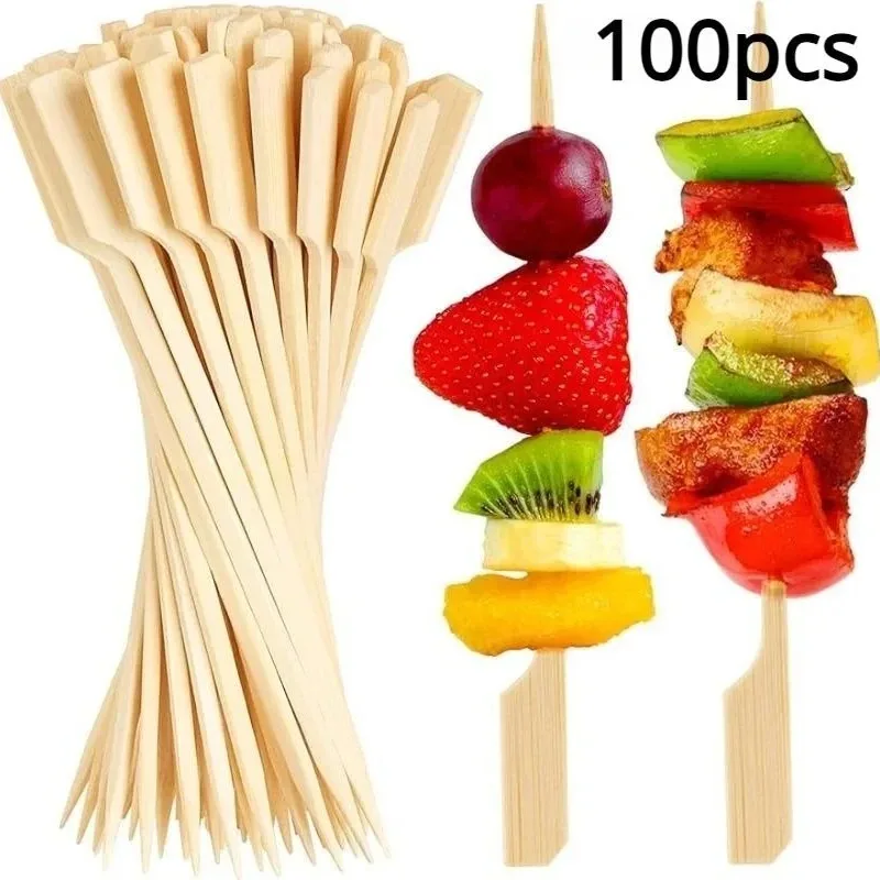 4.7in BBQ Party Bamboo Skewers Wooden Barbecue Skewers for Appetizers Natural Wood Sandwich Fruit Charcuterie Boards Accessories bamboo skewer