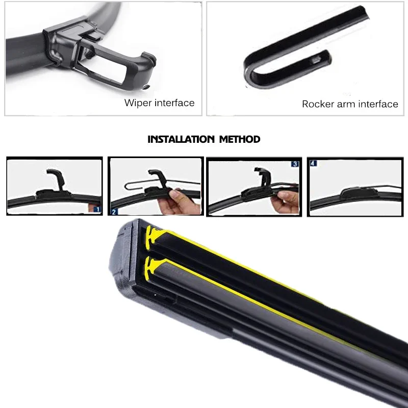 thumbnail image 1 of Escobillas limpiaparabrisas de coche universales de goma suave de doble capa sin marco y sin soporte, 14", 16", 19", 20", 21", 22", 24" y 26", 1 of 5