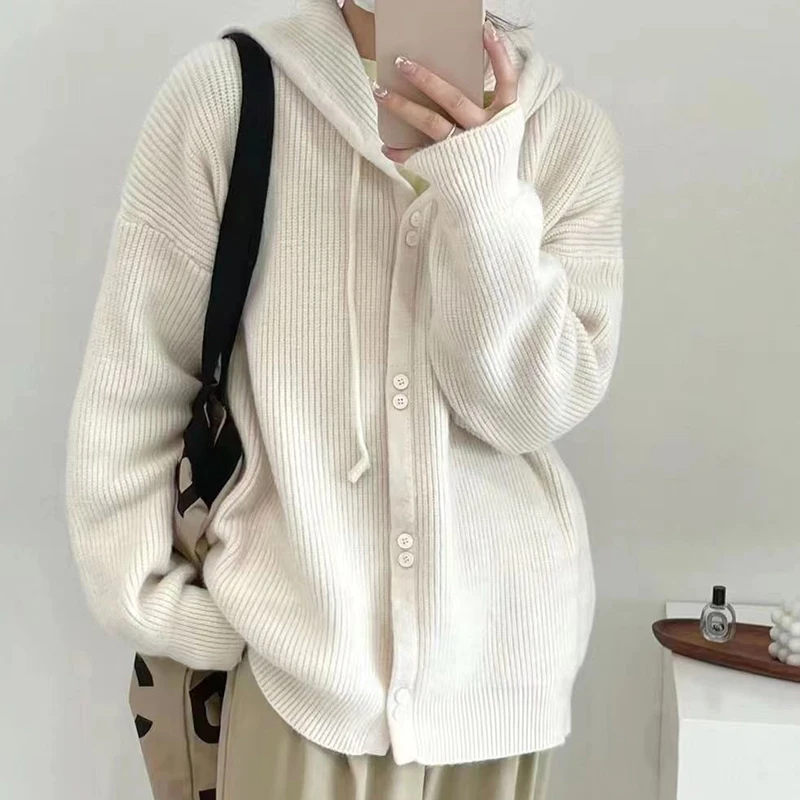 

Hooded Knitted Cardigan 2023 Early Autumn New Soft Glutinous Korean Version Loose Soft Fructose Sweater Women's Coat Top