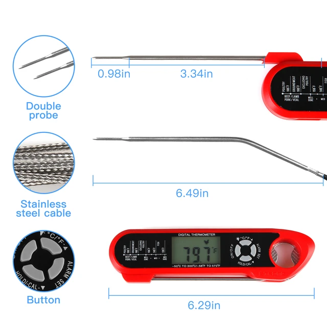 Oven Meat Safe Instant Read 2 in 1 Dual Probe Food Thermometer Digital with  Alarm Function for Cooking BBQ Smoking Grilling Kitc - AliExpress