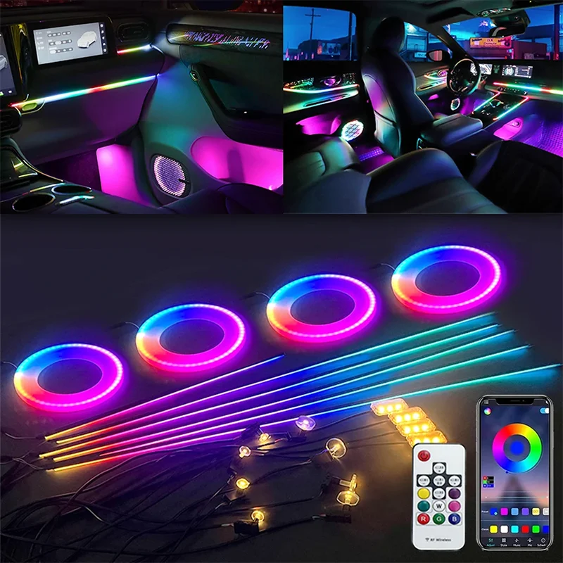 

22 in 1 Car LED Symphony Rainbow Streamer Ambient Light Interior RGB Color Neon Acrylic Strip Atmosphere Lamp App Remote Control