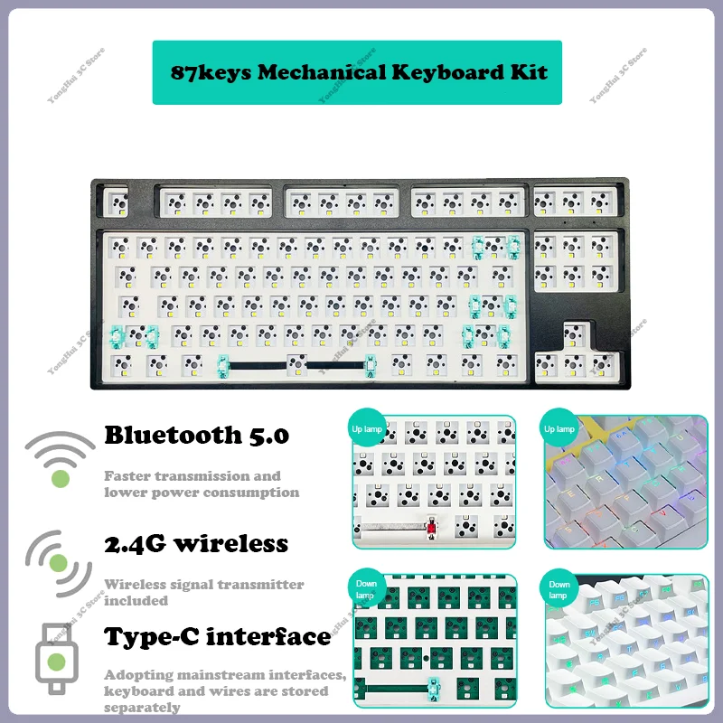 

Gk87 Mechanical Keyboard Kit 3-mode Connect Kailh Switch Base Gasket Structure Hot Plugging Diy Kit Rgb Light Gaming Keyboards