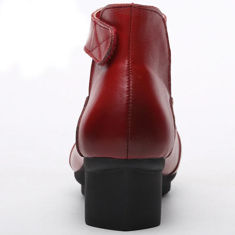 BEYARNE  Spring Autumn National Style Women Leather Shoes With A Square Med Heel Woman Round Toe Ankle Strap Pumps Shoes New 4