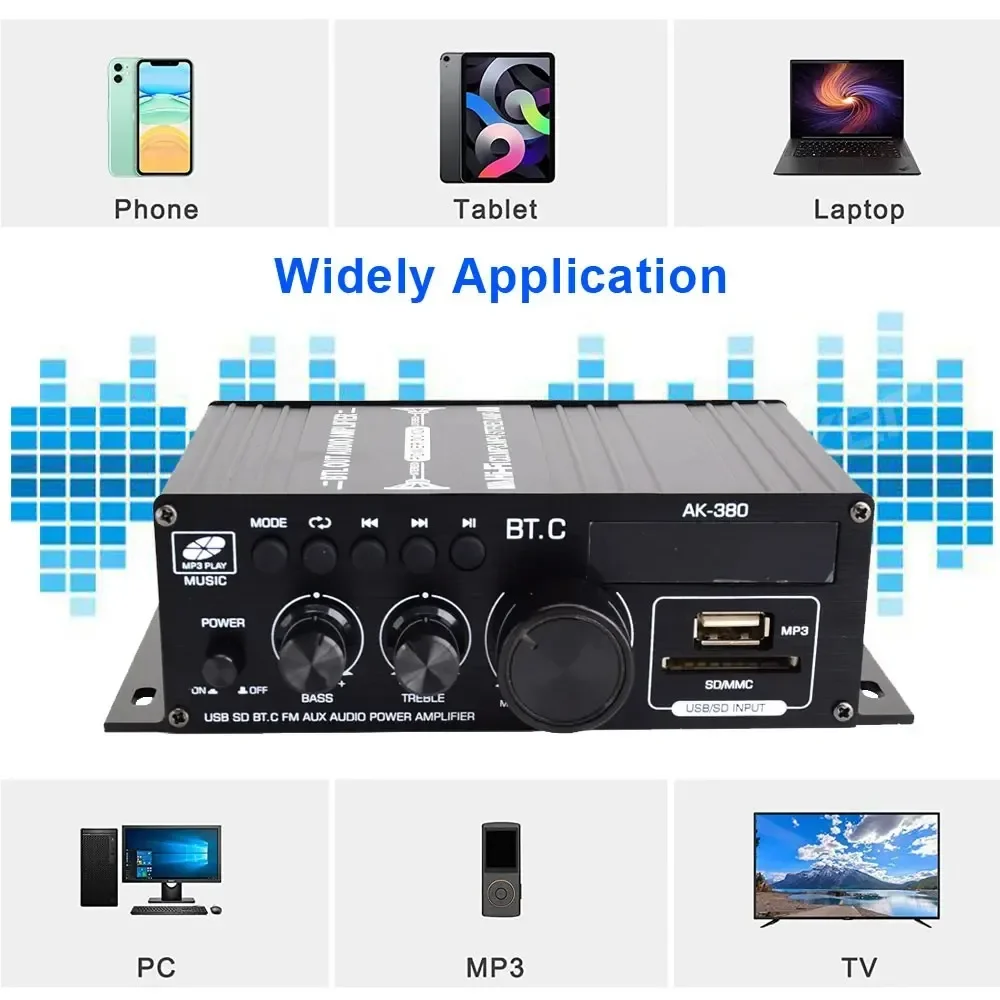 AK380 ミニオーディオパワーアンプステレオサウンド Bluetooth 5.0