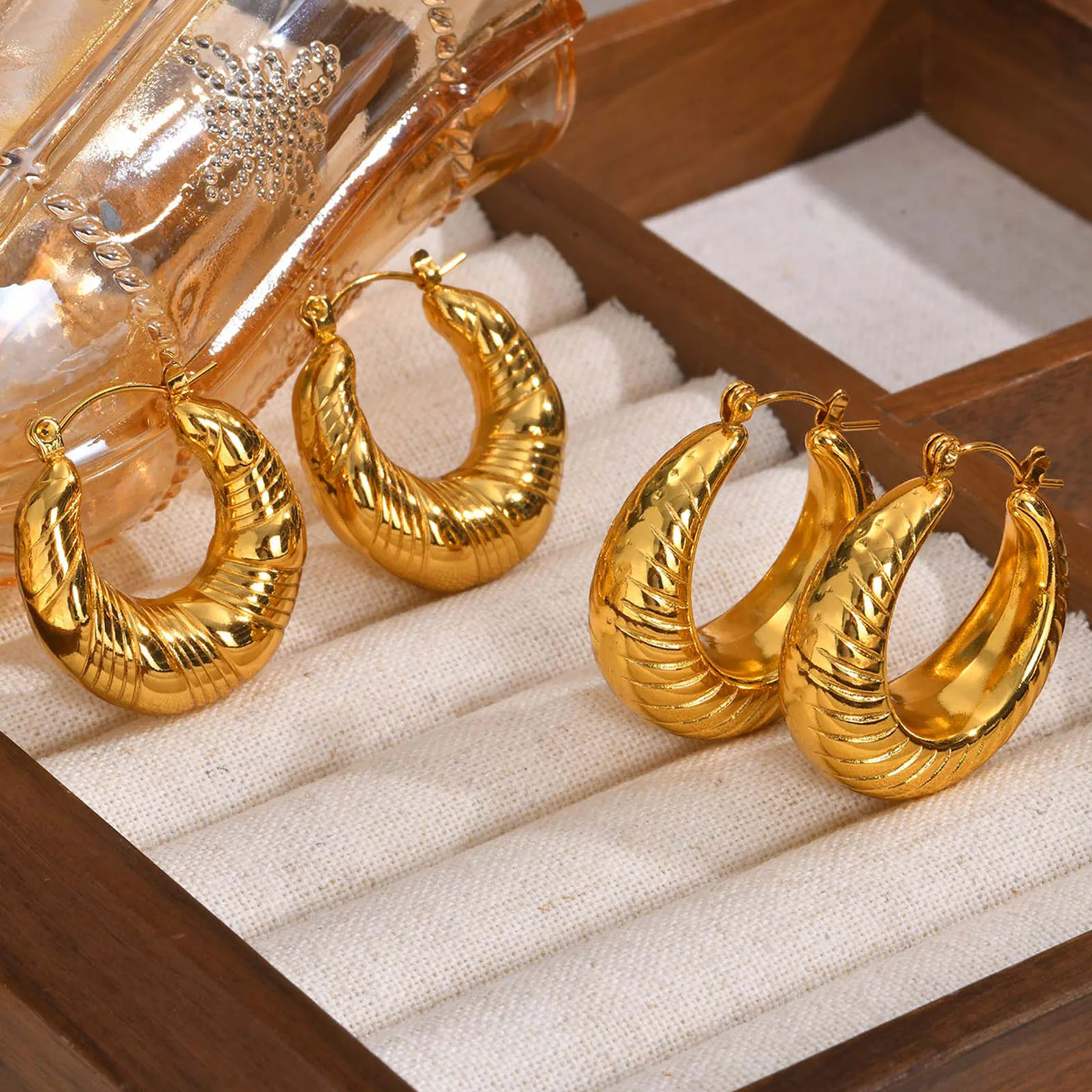 KRFY Chunky Hoop Earrings For Women 18k Gold Plated