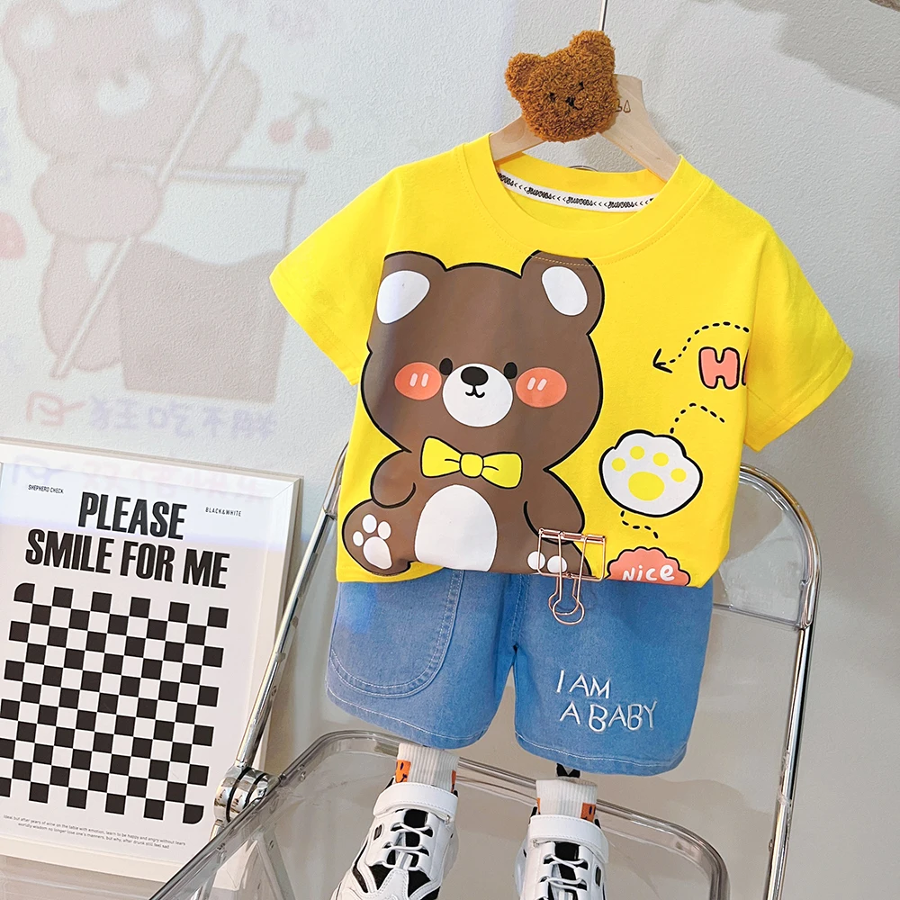 

Summer Children Clothing Sets for Baby Boys T Shirt Shorts Infant Cartoon Bear Clothes Outfits Kids Casual Sportswear 1-4 Years