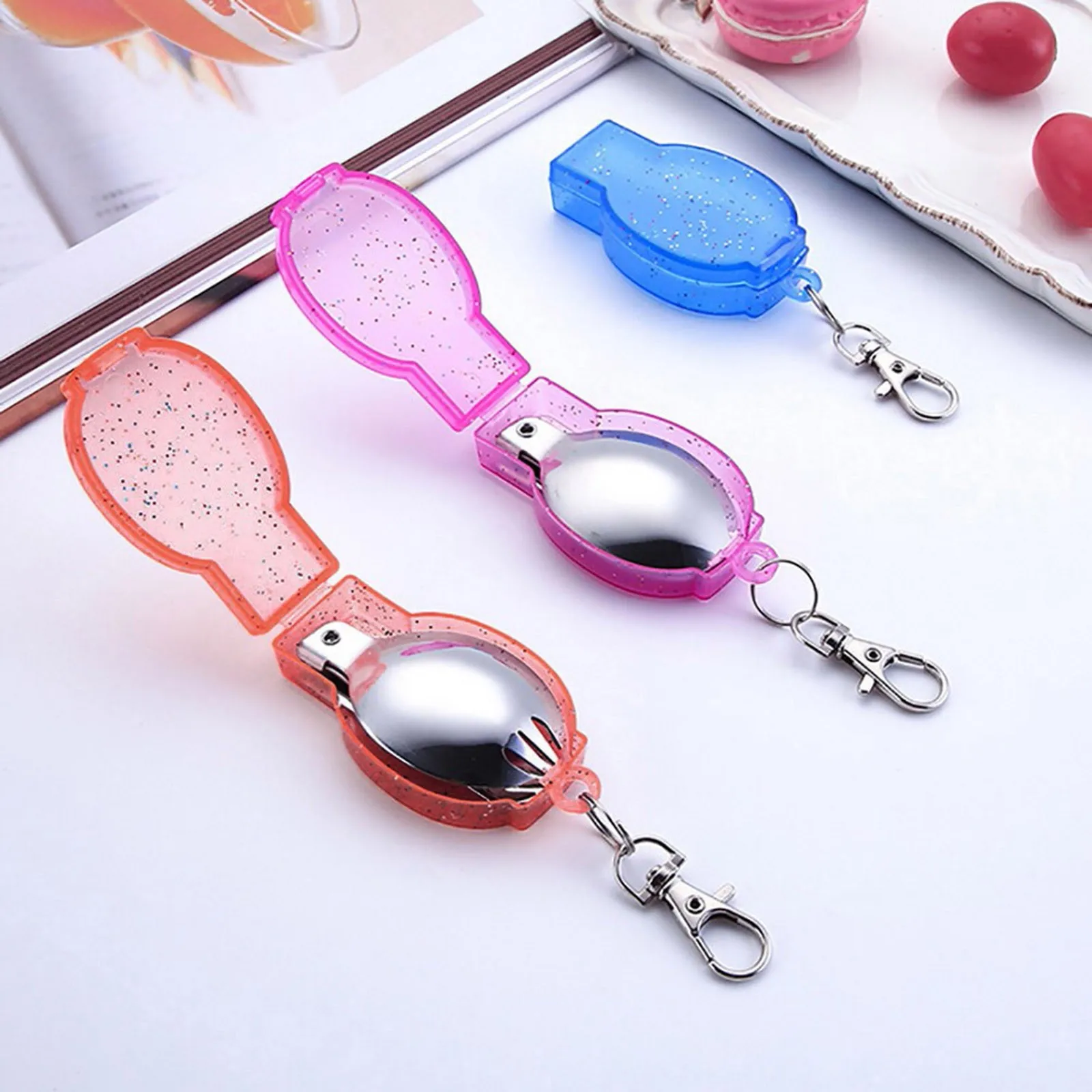 스테인리스 스틸 접이식 숟가락 창의적인 식기 야외 휴대용 3단 접이식 숟가락 ..