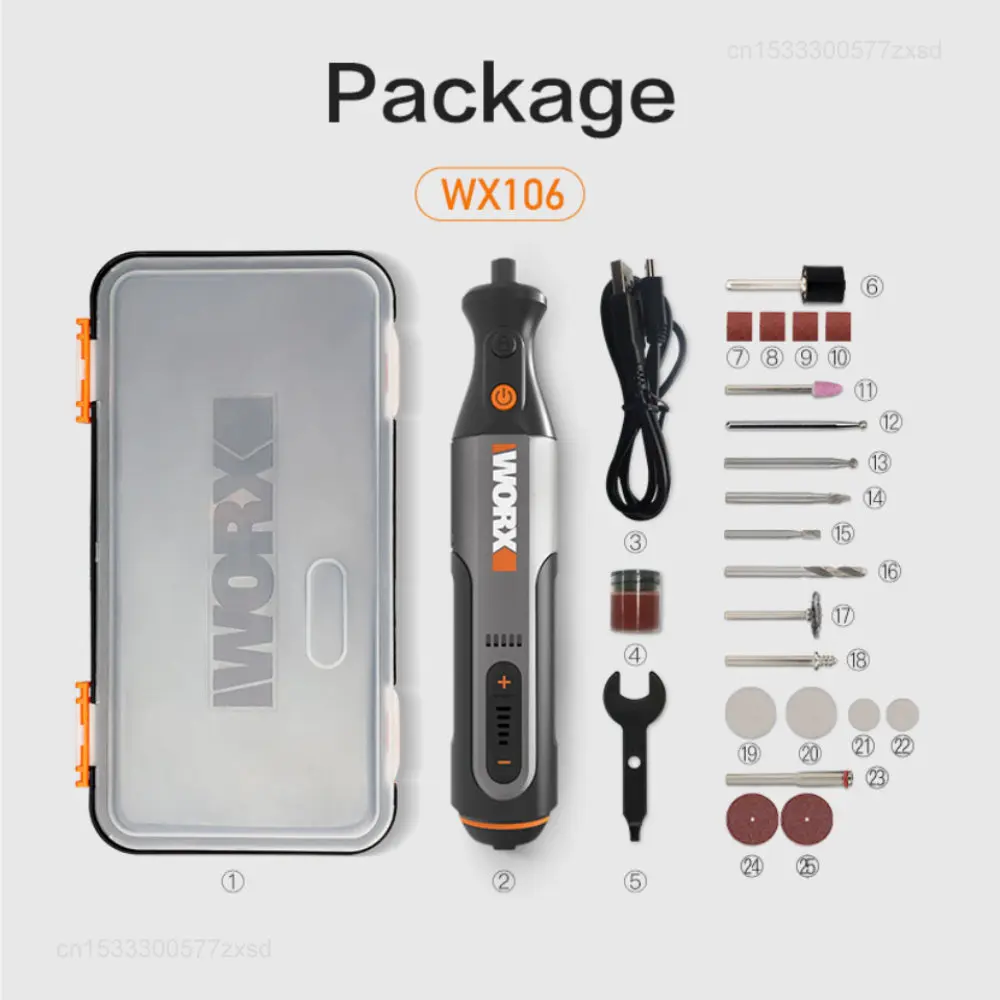 Worx 8V Rotary Tool WX106 Cordless Mini Drill Engraving Grinding Polishing Machine USB Charger Variable Speed Power Tools Set 6