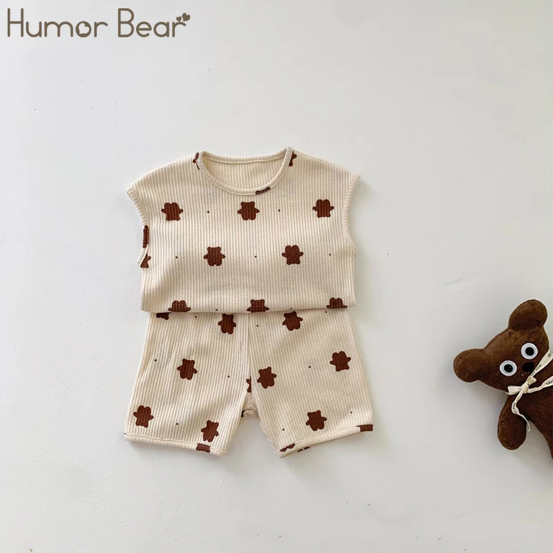 

Летний комплект Humor Bear для мальчиков и девочек, новинка, корейский стиль, без рукавов, с милым маленьким медведем, Повседневная модная верхняя одежда, Vestidos, повседневная одежда