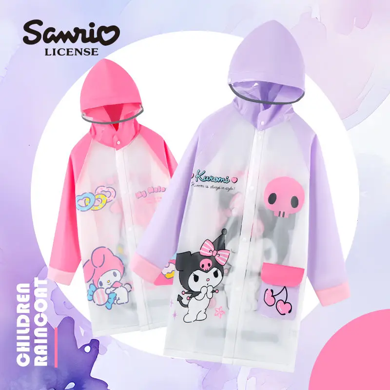 

Детский дождевик Kuromi Sanrio, милое Аниме пальто с сердечками для девочек, милые большие поля, студенческое водонепроницаемое пальто, подарок для детей