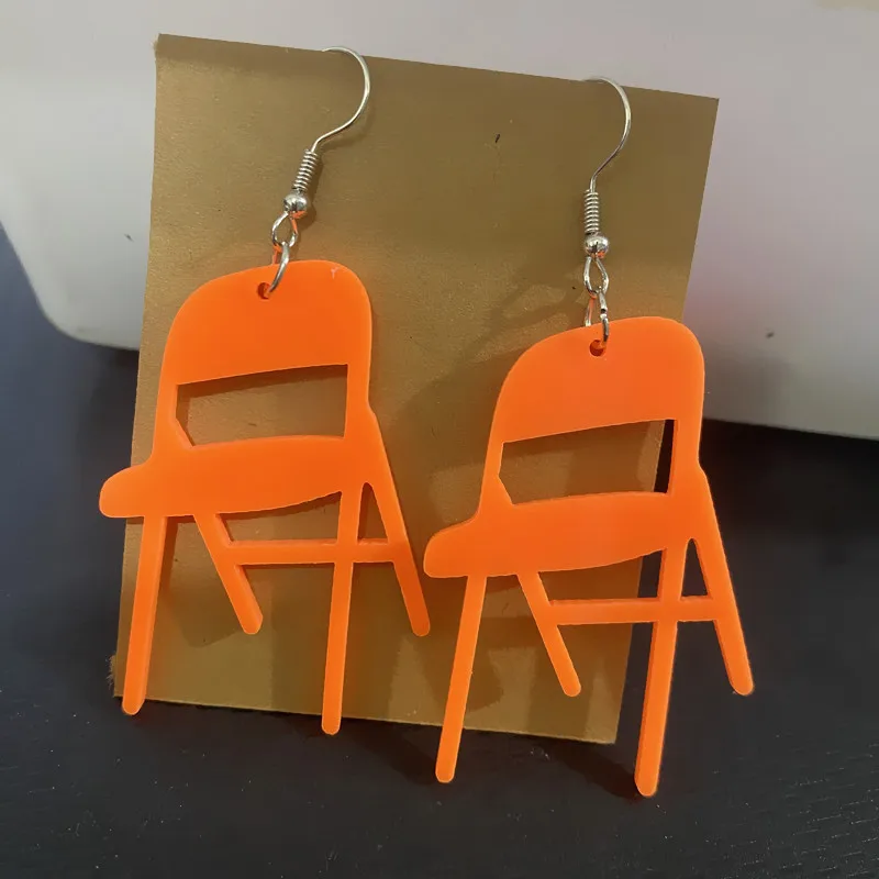 New Design Creative Funny Colorful Folding Chair Shape Pendant Earrings  Resin Acrylic Punk Toy Earrings for Women Girls Jewelry