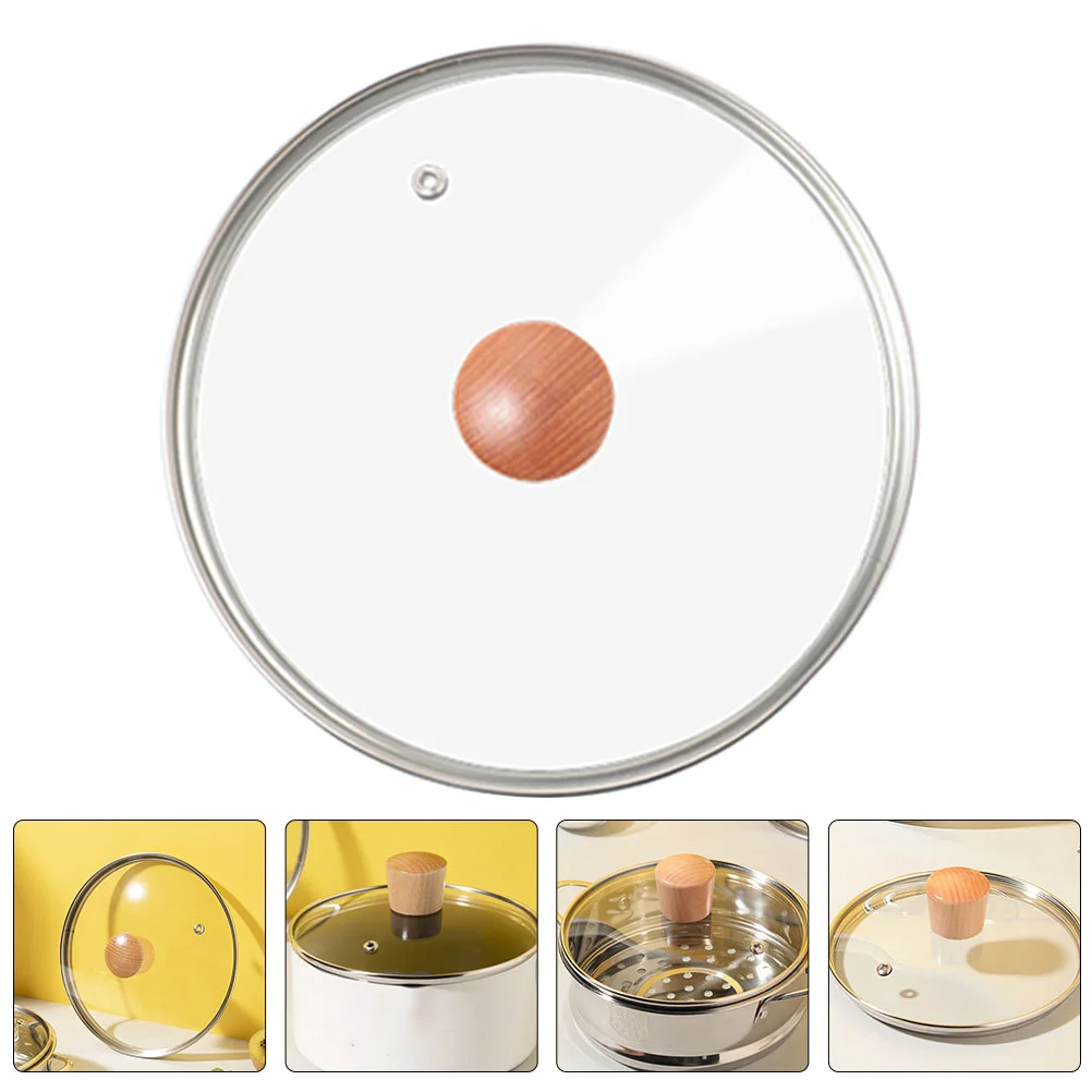 18Pcs Pot Cover Tempered Glass Pan Lid Cookware Parts Wood Knob Kitchen Utensil Sturdy High Temperature Resistance