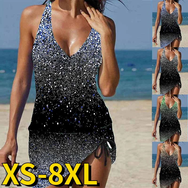

2023 Summer New Design Printing Tankini Female Sexy High Waist Swimsuit Two Piece Set Beachwear Monokini Women Bathing Suit