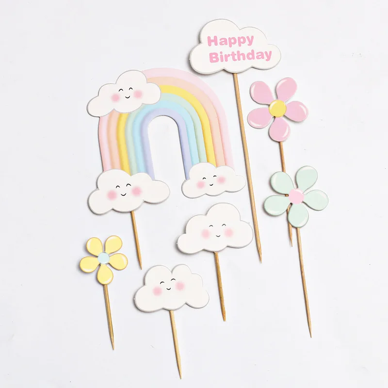 JKJF Decorazione Torta 1° Compleanno Ragazza – Topper Arcobaleno Nuvola E Stelle – Set Rosa Con Palloncini E Numero 1