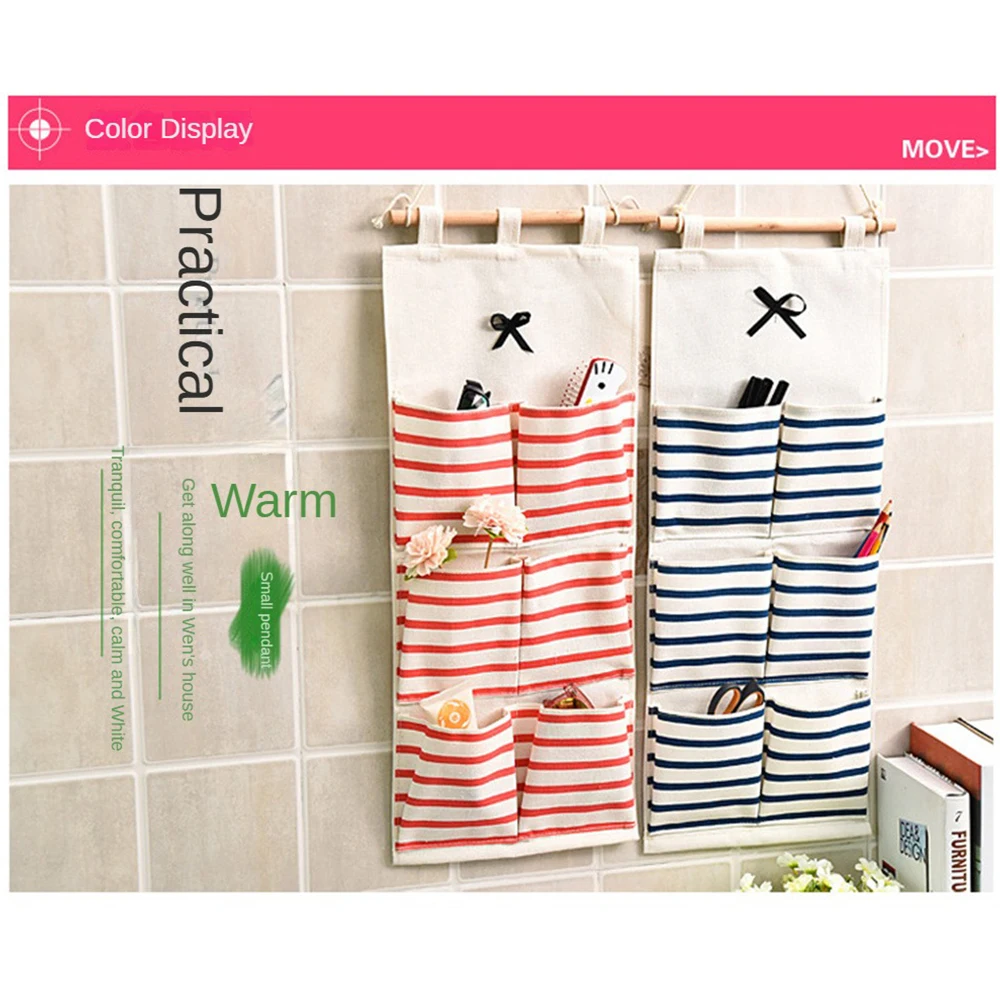 Linen Wall Clothes Hanging Bag Makeup Cosmetic Sundries Organize box Kitchen Bathroom Storage bags Tool