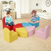 Kids Sofa Seating Set Convert to Table and 4 Chairs Colorful Stools for Toddlers Soft Foam Play 8 PCs Set for Classroom 2
