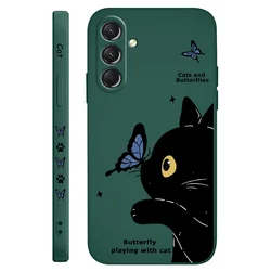 Elegant Cat and Butterfly Design Phone Case - S25 Plus 5G (1)