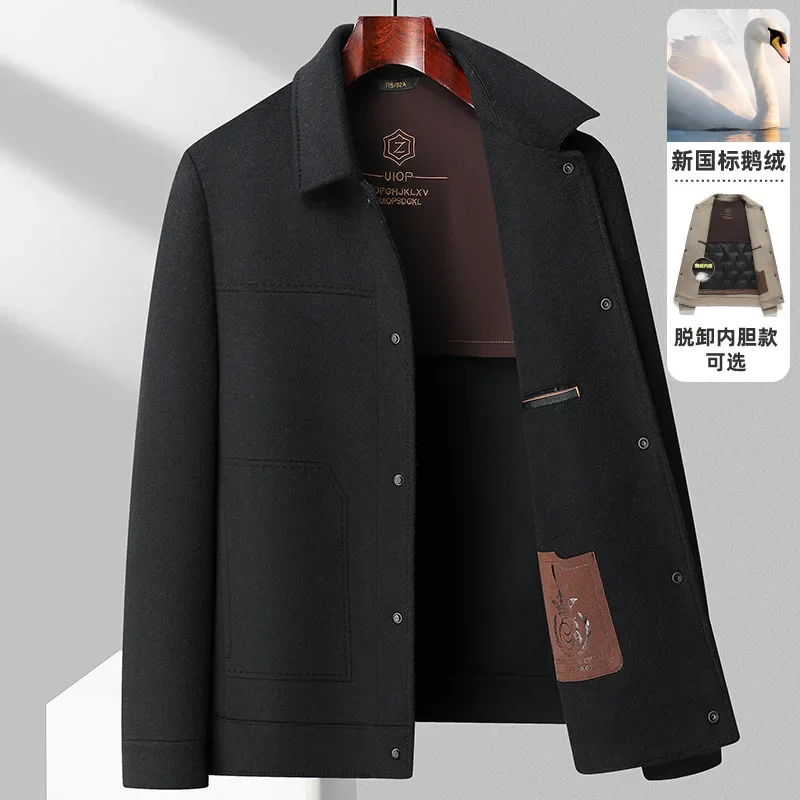 New Arrival Handmade Double-sided Autumn and Winter, Men's Detachable Down Liner, Thickened Woolen Fabric Jacket Size MLXL2XL3XL 2