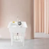 Freestanding Utility Sink w/ Washboard Floor Mount Hot + Cold Faucet Kit White Durable Laundry Sink Wash Bowl Basin Faucet Drain 4
