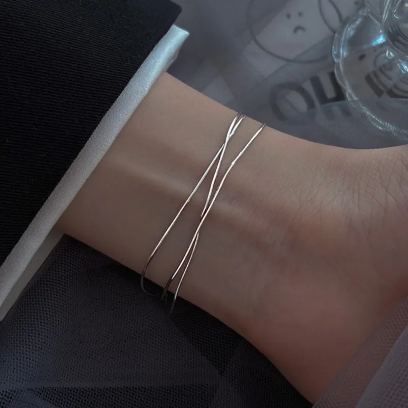 Silver Color Three Layer Snake Bone Chain Bracelet for Women Simple Fashion Girls Bracelets Jewelry Gifts