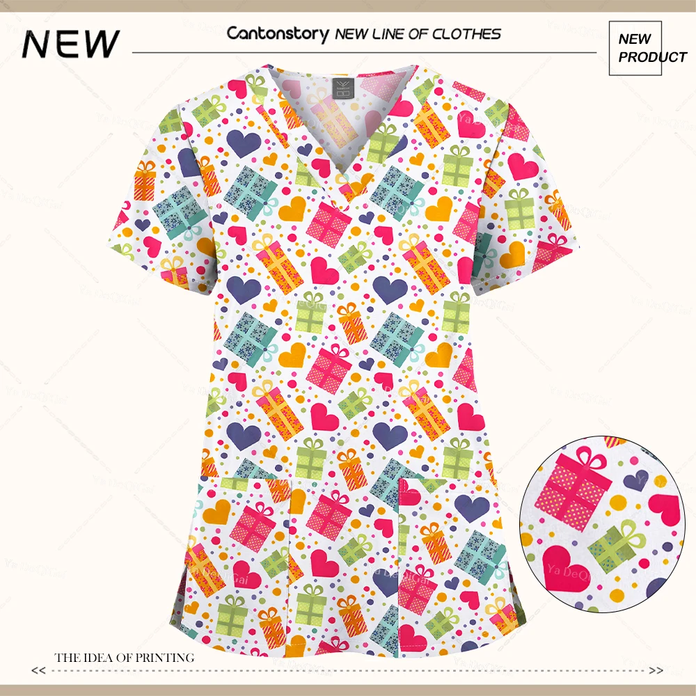 Christmas Print Scrub Top Women Men Dentist Working Uniforms Nurse Scrub  T-shirt Uniformes Medicos Mujer Tooth Hospital Workwear - AliExpress, image size:1000x1000