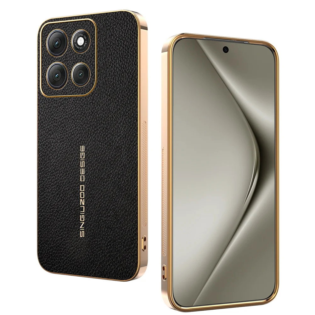 Elegant Lychee Leather Electroplated Frame Case Cover