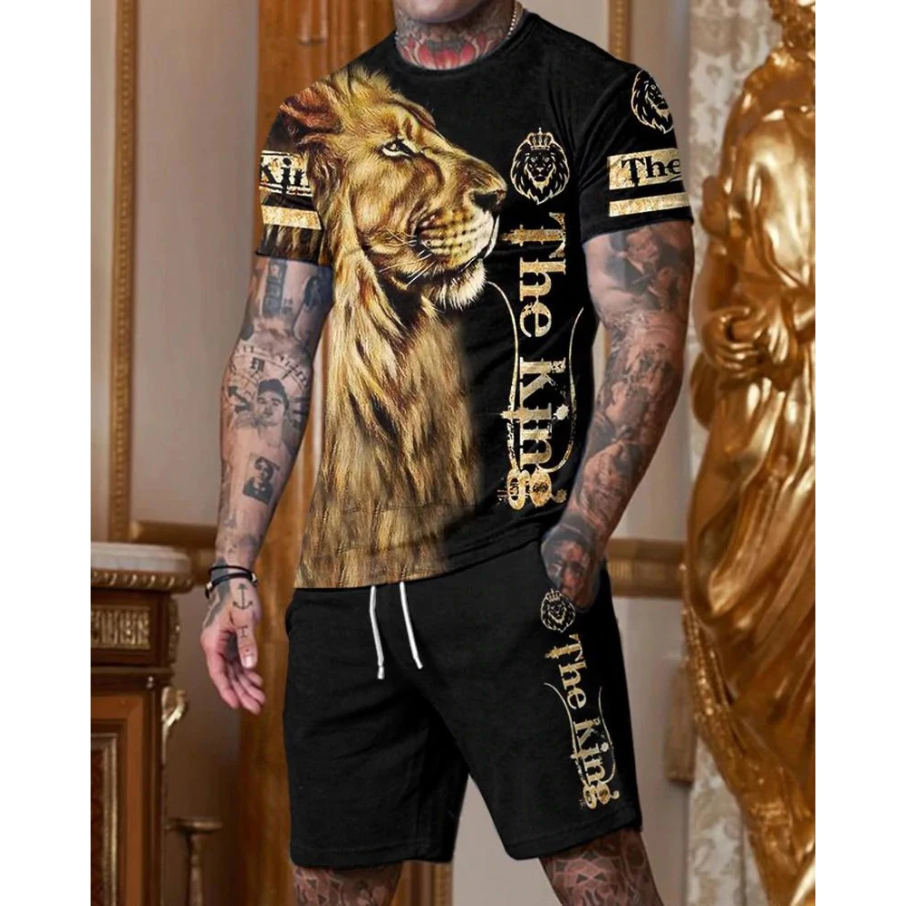 Summer Men's Tracksuit Fashion 3D Printed The Lion Of King 2 Pieces T-shirts Shorts Suit Male Casual Outdoor Streetwear Outfit male camouflage suit outdoor wear resistant to dirty tooling combat uniform labor insurance overalls site