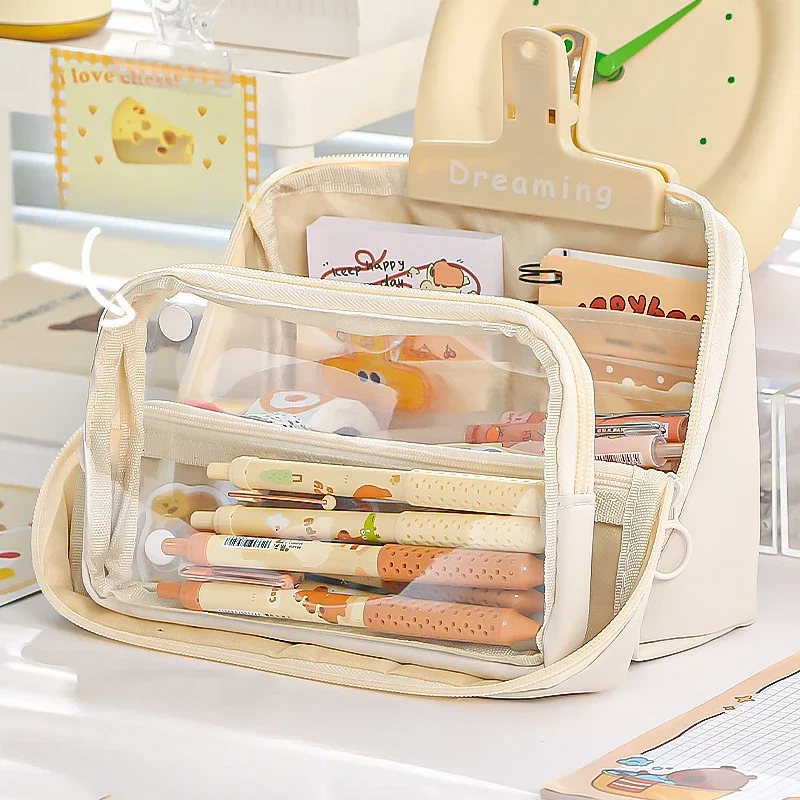 1 Piece Extra Large Capacity Scrapbook Stationery Bag Fashion Solid Color Pencil Case 9 Layer Pen Bag Student School Supplies