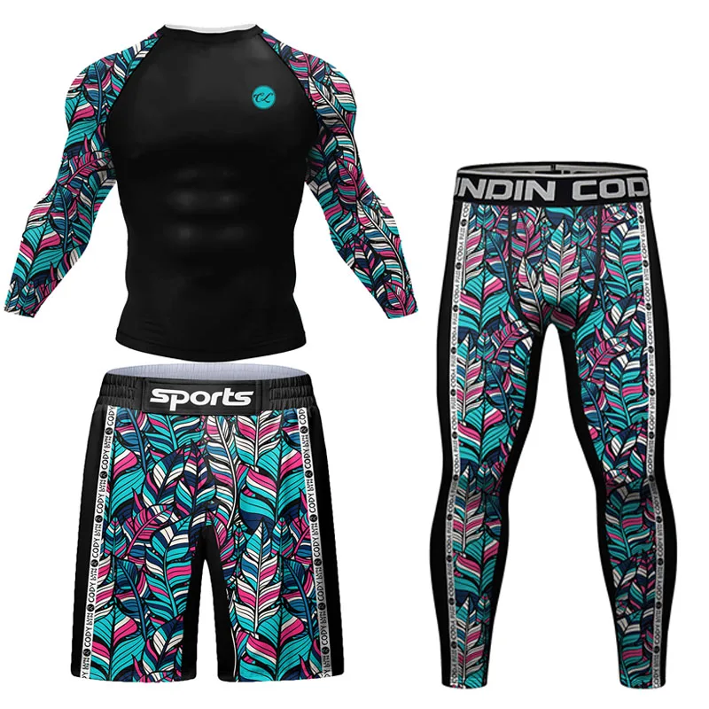 Rash Guard & Rashguard Bjj Brazilian Jiu Jitsu MMA T-shirt+Pant Suit Men Boxing Compression T-shirts Gi Grappling Jerseys sports apparel mens t shirt