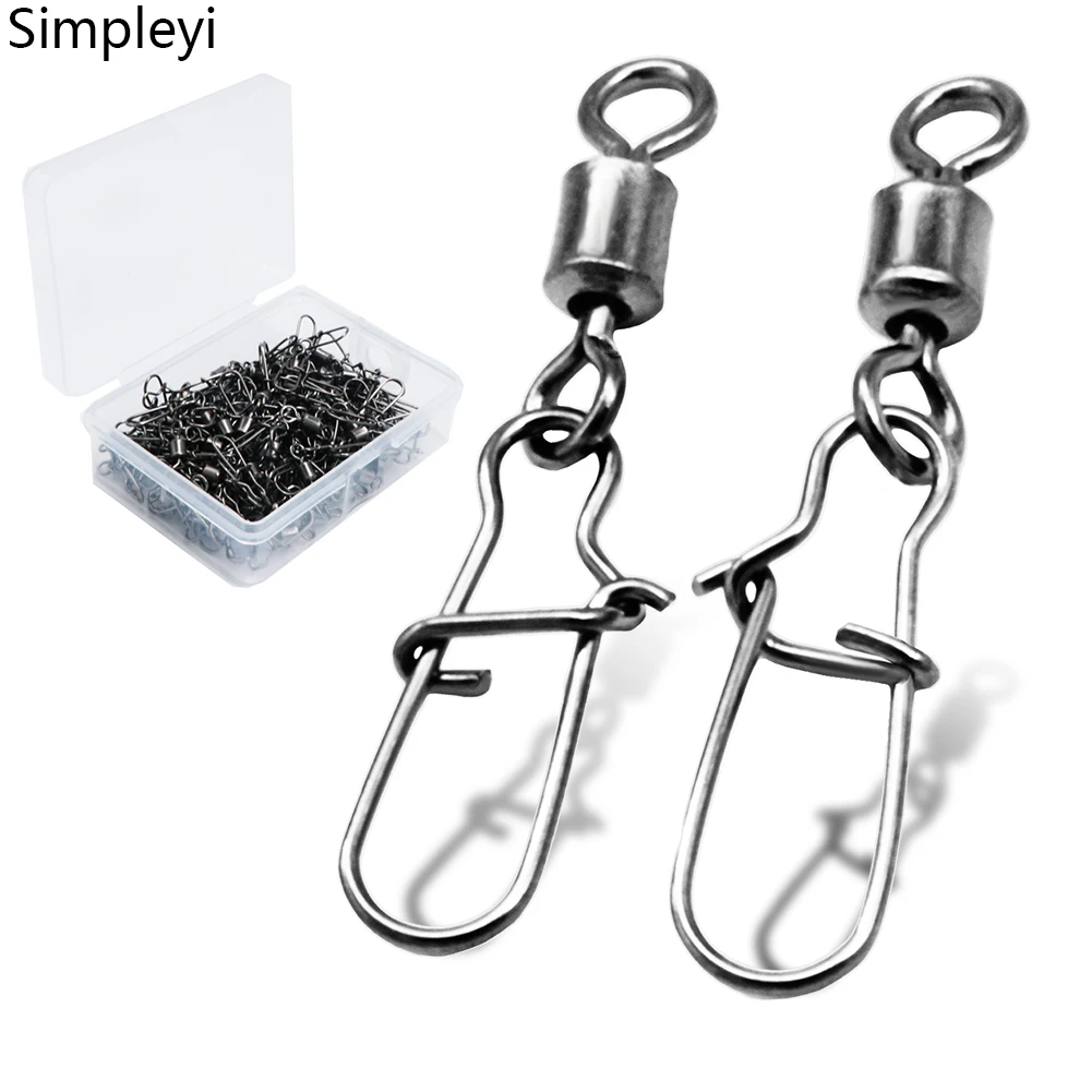 50pcs/1box 2# To 14# Fishing Connector Rolling Swivel Fish Pin Bearing Stainless Steel Snap Hook Lure Tackle Goods For Fishing