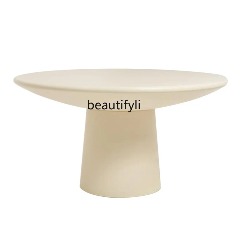 

zqLight Luxury and Simplicity Modern round Dining Table Home Retro Restaurant FRP Mid-Ancient Dining Table