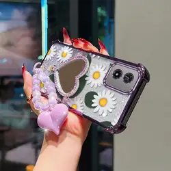 White Daisy Phone Case Set with Lanyard and Circular Stand - Comfortable Feel Design - Motorola Moto G06 (PURPLE)