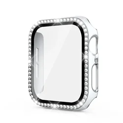 Luxury Bling Glass & Diamond Bumper Watch Cover with Screen Protector - 41mm Series 7 8 9 (White Silver)