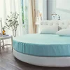 1/3PCS Cotton Fitted Sheet with Elastic Band Bed Linen for Round Mattress Cover Solid Color Queen Size Bedspread with Pillowcase 4