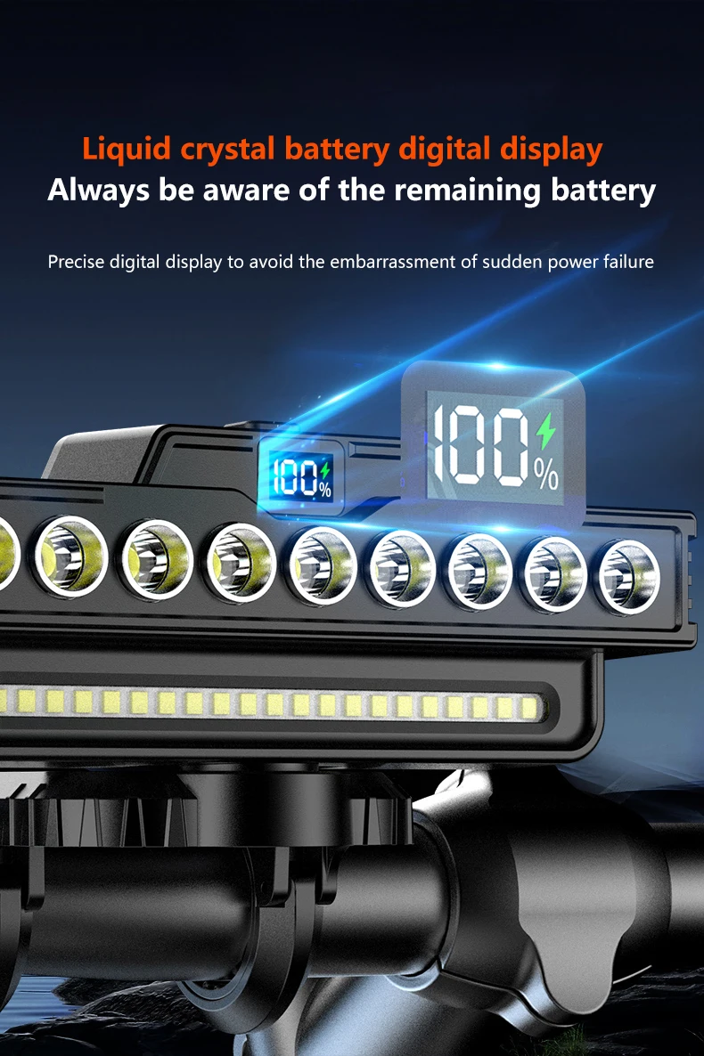 Bicycle Digital Display Horn Light 9 Lamp Beads Rechargeable Handlebar Front Light Warning Speaker Head Light for Running Riding