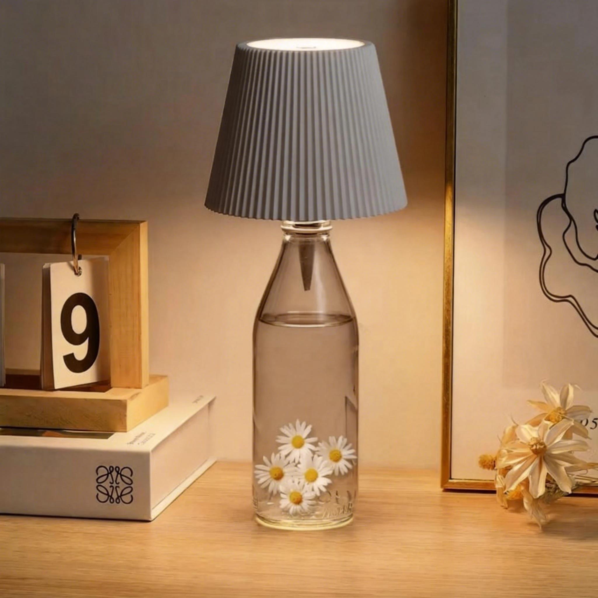 화려한 핀스트라이프 와인병 LED 테이블 램프 3색 무단계 조광 USB 충전식 식탁등 음료 램프