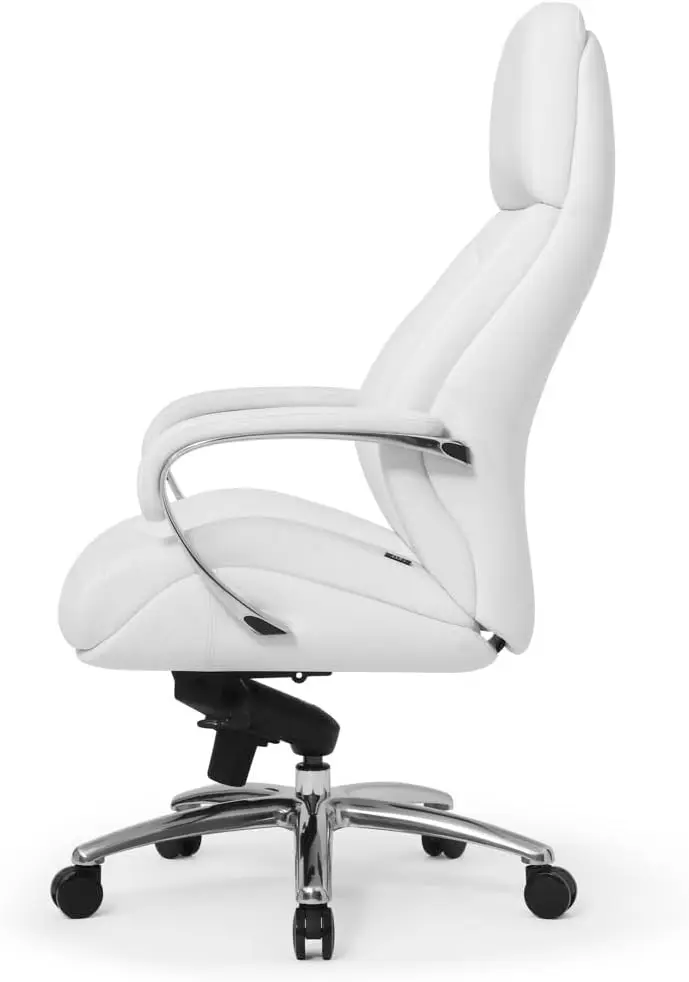 2025-hotGates Genuine Leather Aluminum Base High Back Executive Chair - White