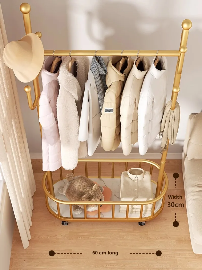 Multifunctional floor coat rack with wheels Household movable Standing coat rack home bedroom Simple floor hanging