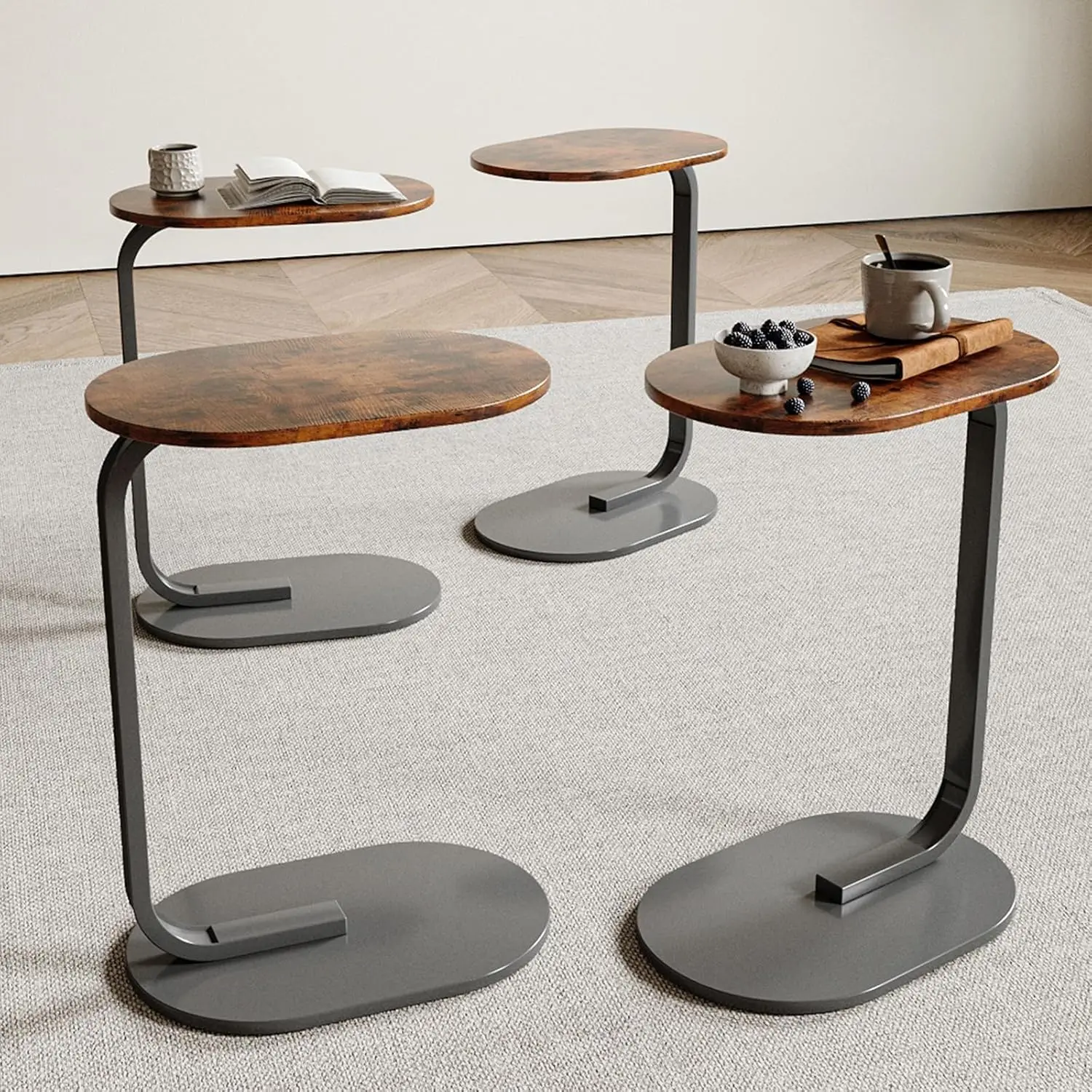 طاولة القهوة AnneFish على شكل حرف C، أريكة طاولة ج...