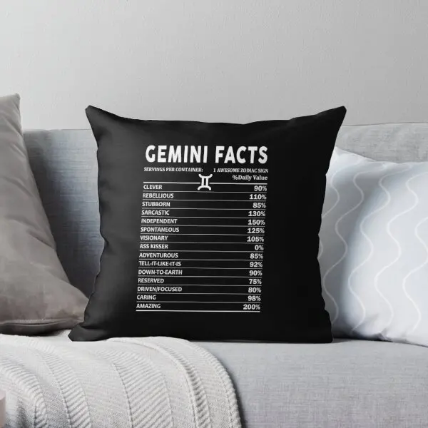 

Gemini Facts Printing Throw Pillow Cover Anime Wedding Bed Sofa Case Decor Comfort Waist Bedroom Pillows not include One Side