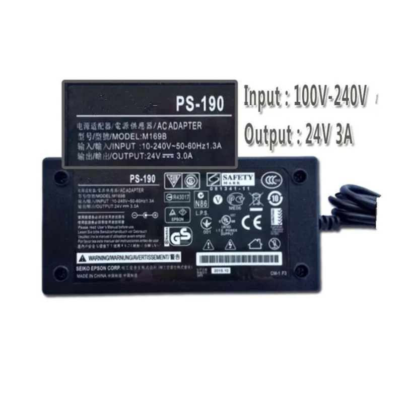 24V 3A 5.5*2.5mm PS-190 M1698 엡손 용 기존 AC 어댑터 충전기 24V 1A/2A LED 워터 디스펜서 전원 공급 장치와 호환 가능