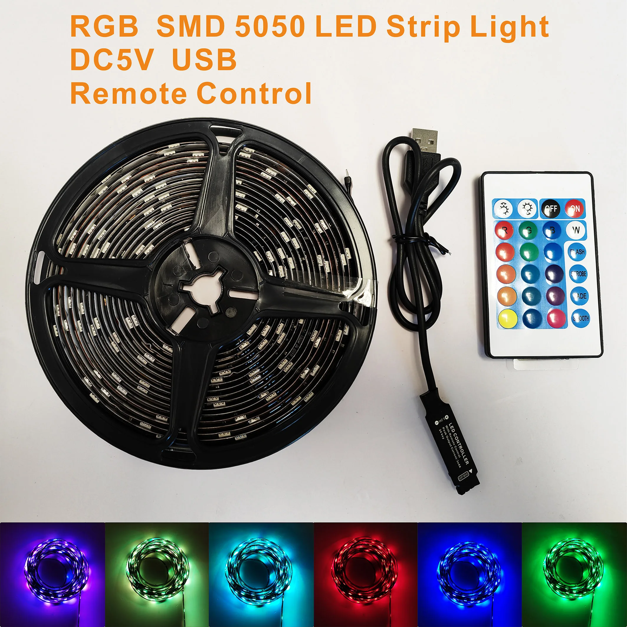 

USB-Лента светодиодная Гибкая RGB SMD 5050 с пультом дистанционного управления