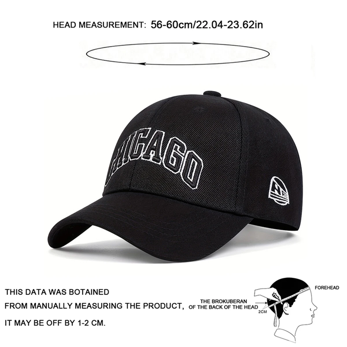 Unisex CHICAGO Baseballkappen mit Buchstabenstickerei, verstellbare Freizeithüte, Frühling und Herbst, Outdoor-Sonnenschutzhut, Sportkappe – Detail 10