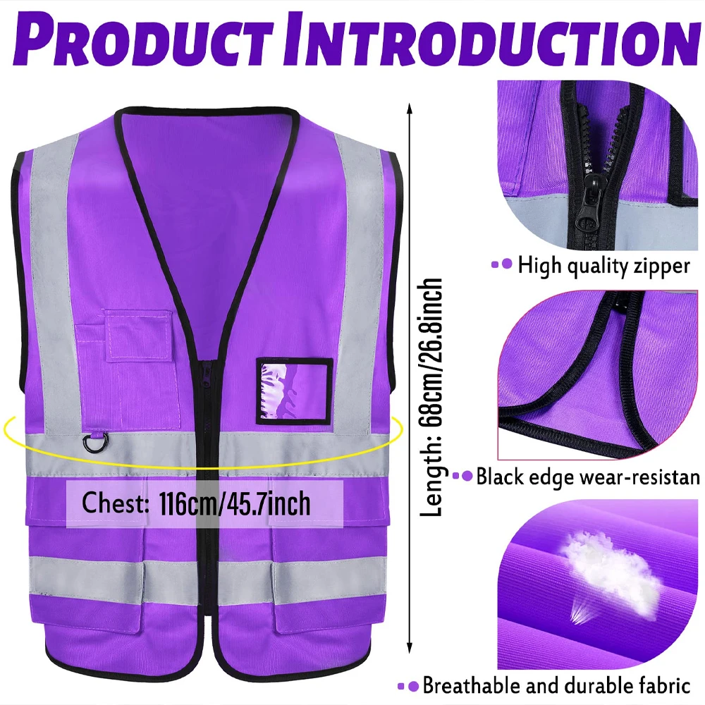 Purple Safety Vest for Men Women Hi Vis Workwear Construction Security-protection High Visibility Working Clothes