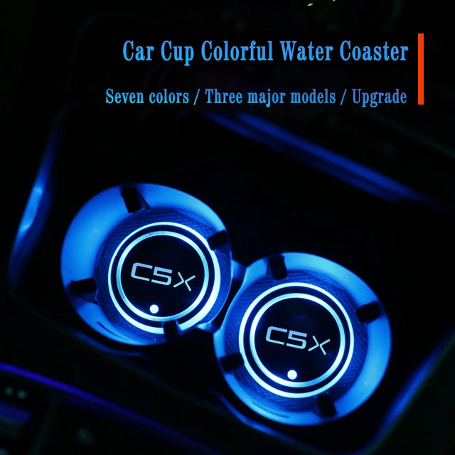 Luminous Car Water Cup Coaster Holder 7 Colorful Led Atmosphere Light USB  Charging For Citroen C5