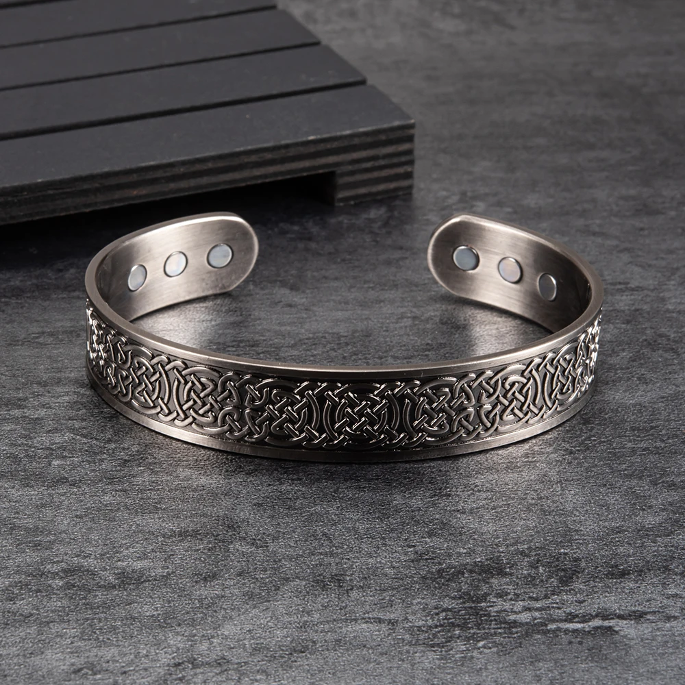 Meathly Real Copper Magnetic Bracelet Viking Vintage Black 15mm Wide Adjustable Open Cuff Bangles for Man Health Energy Jewelry_voghion.com