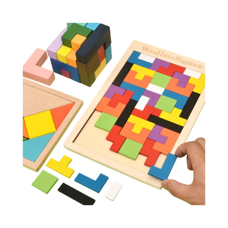 цена Color 3D Jigsaw Puzzle Wooden Building Blocks Puzzle Toy Tangram Math Memory Adult Toys Imaginary Shapes Puzzle Children's Toys